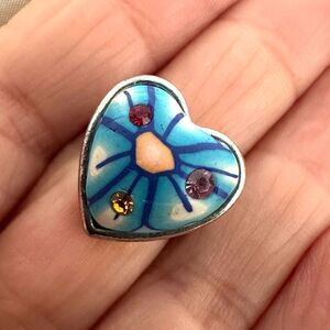 Blue heart rhinestone adjustable ring